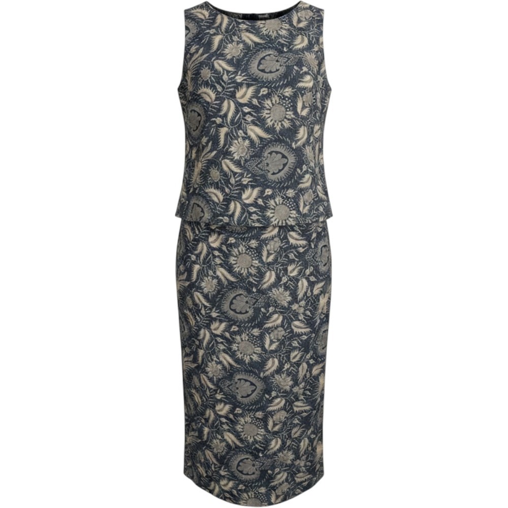 Finity Studio 100% Silk 2 Piece Set gray Botanical Wrap Skirt Shell Top 6/8